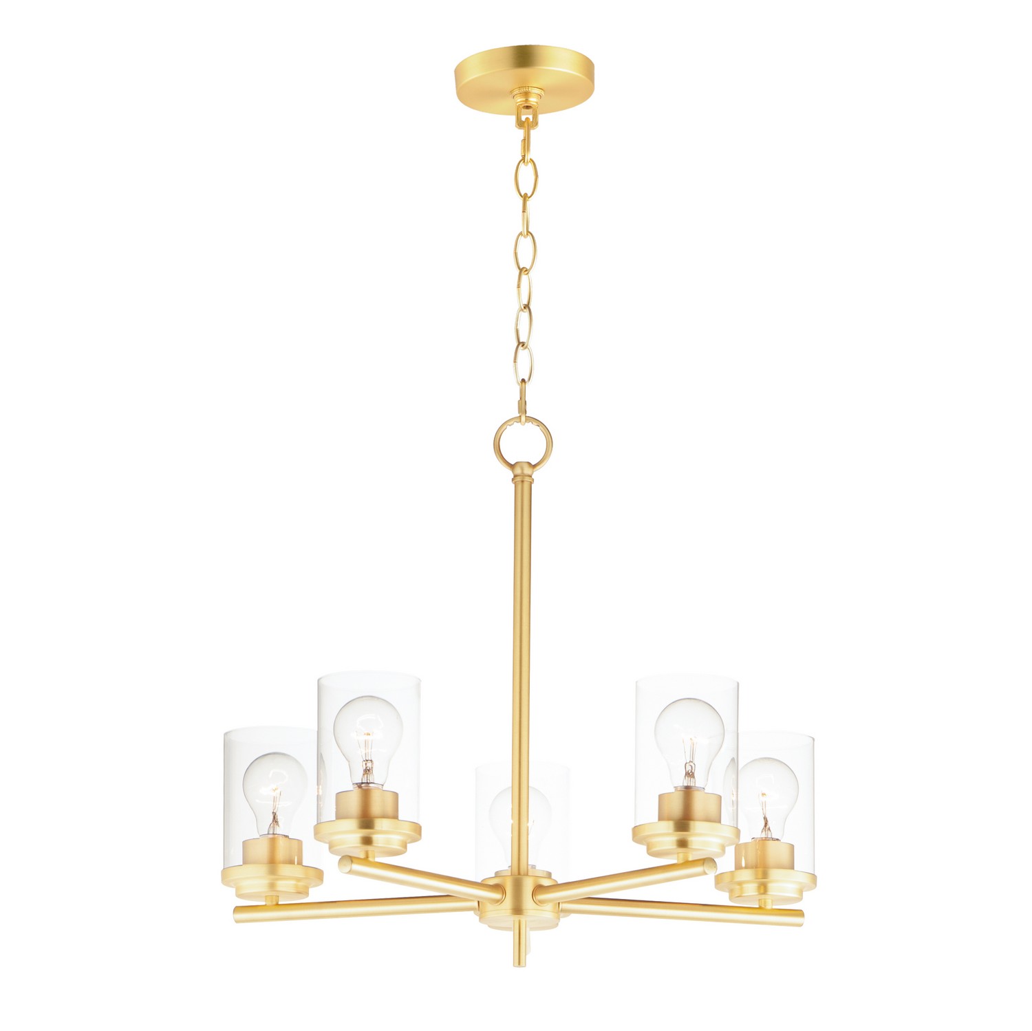 Satin Brass Five Light Chandelier from the Corona Collection
