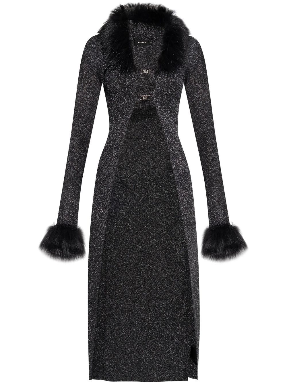 Faux-fur trim maxi cardigan - Grey