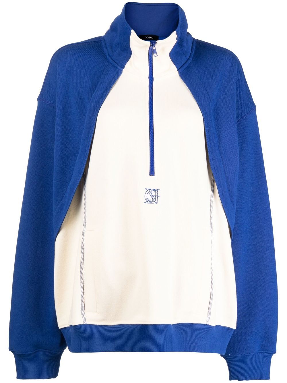 Contrast-paneled half-zip sweatshirt - Blue