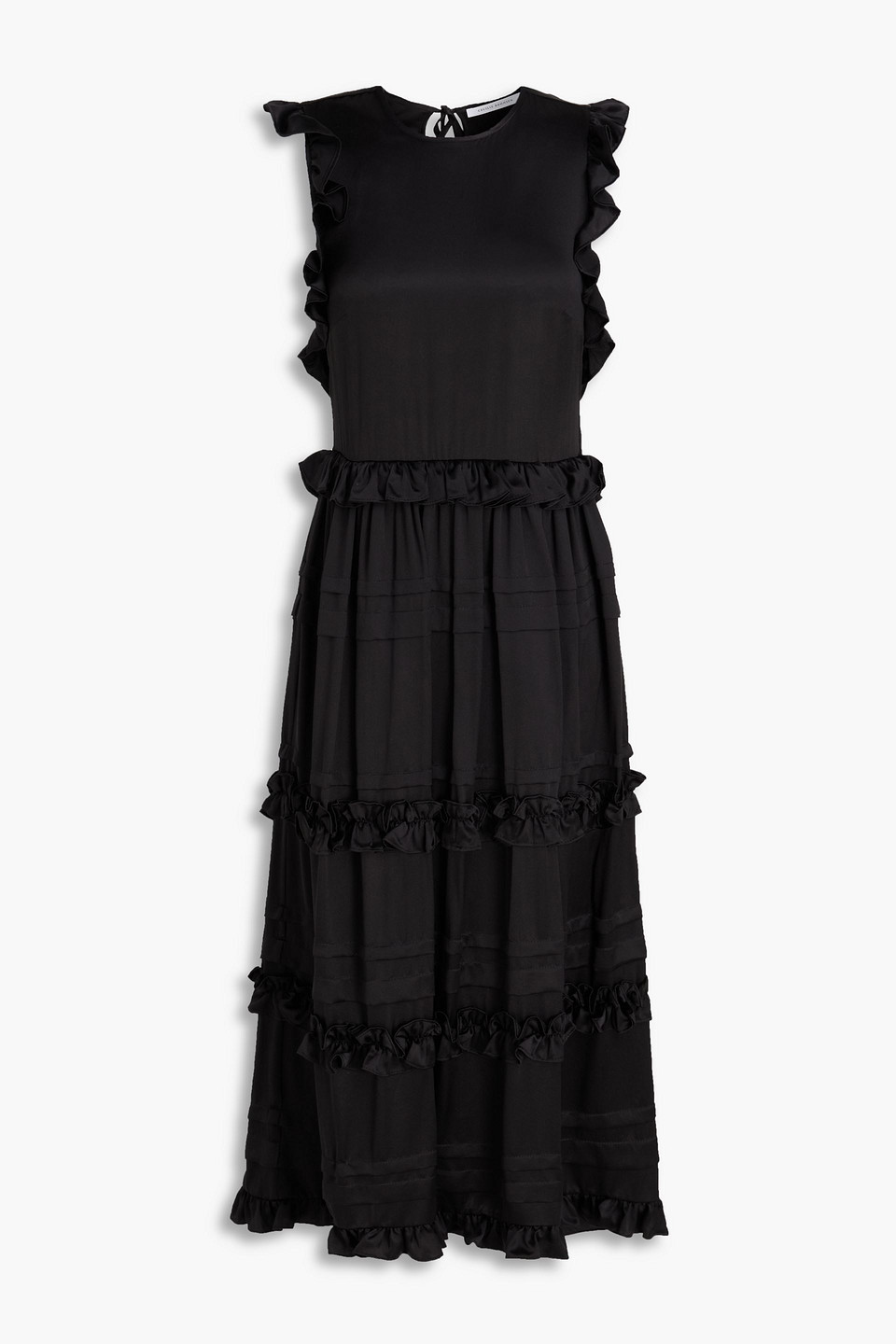 Aileen ruffled silk-satin midi dress - Black - UK 4