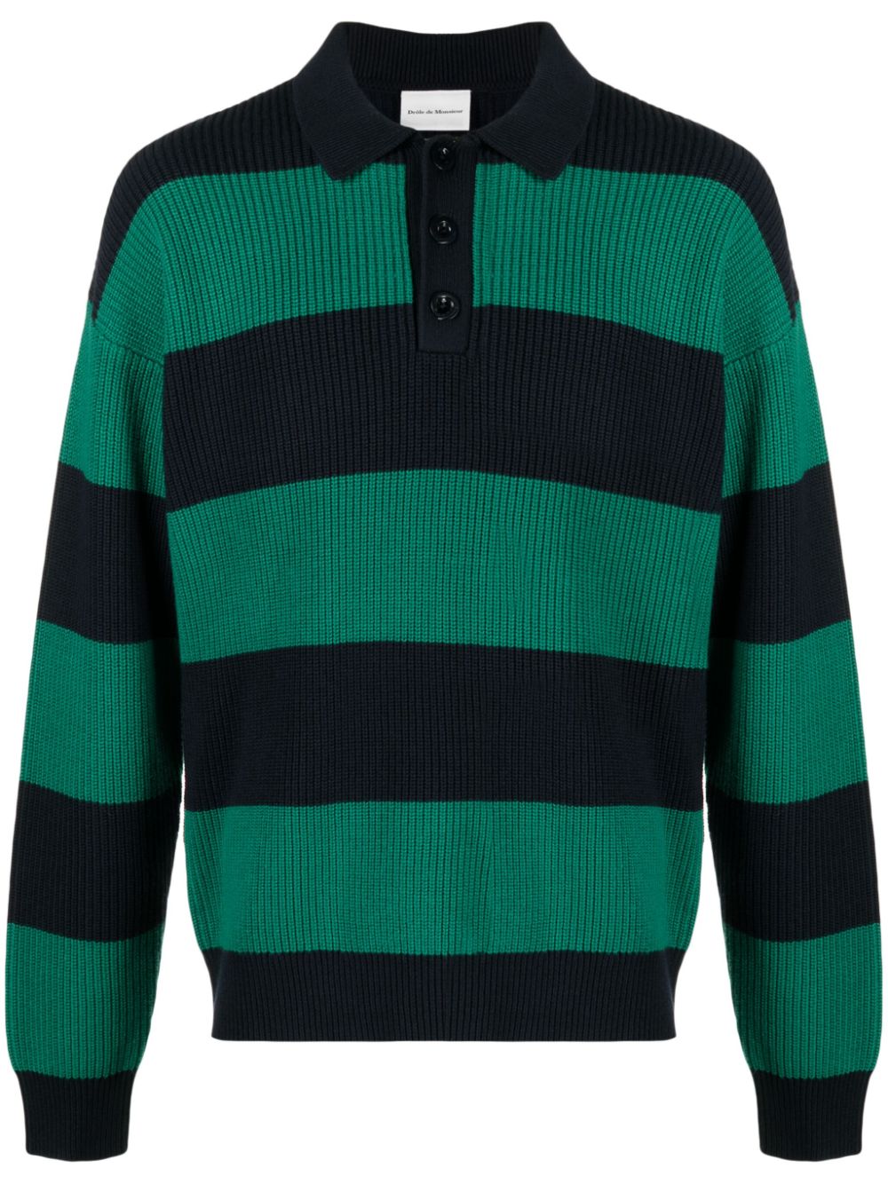 Ribbed-knit polo-collar jumper - Blue