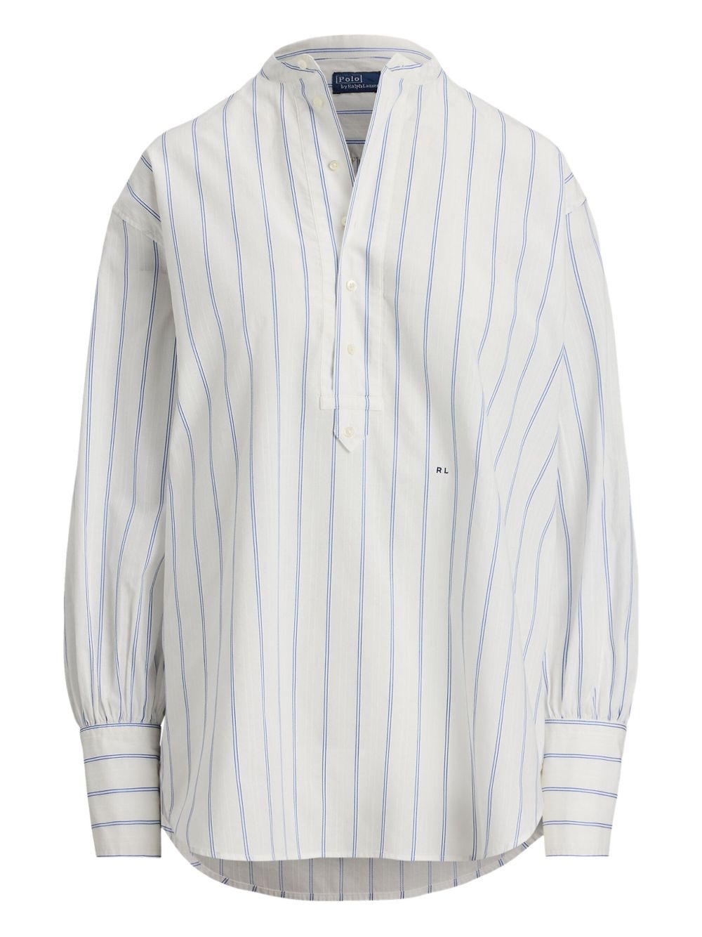 Striped collarless blouse - Neutrals