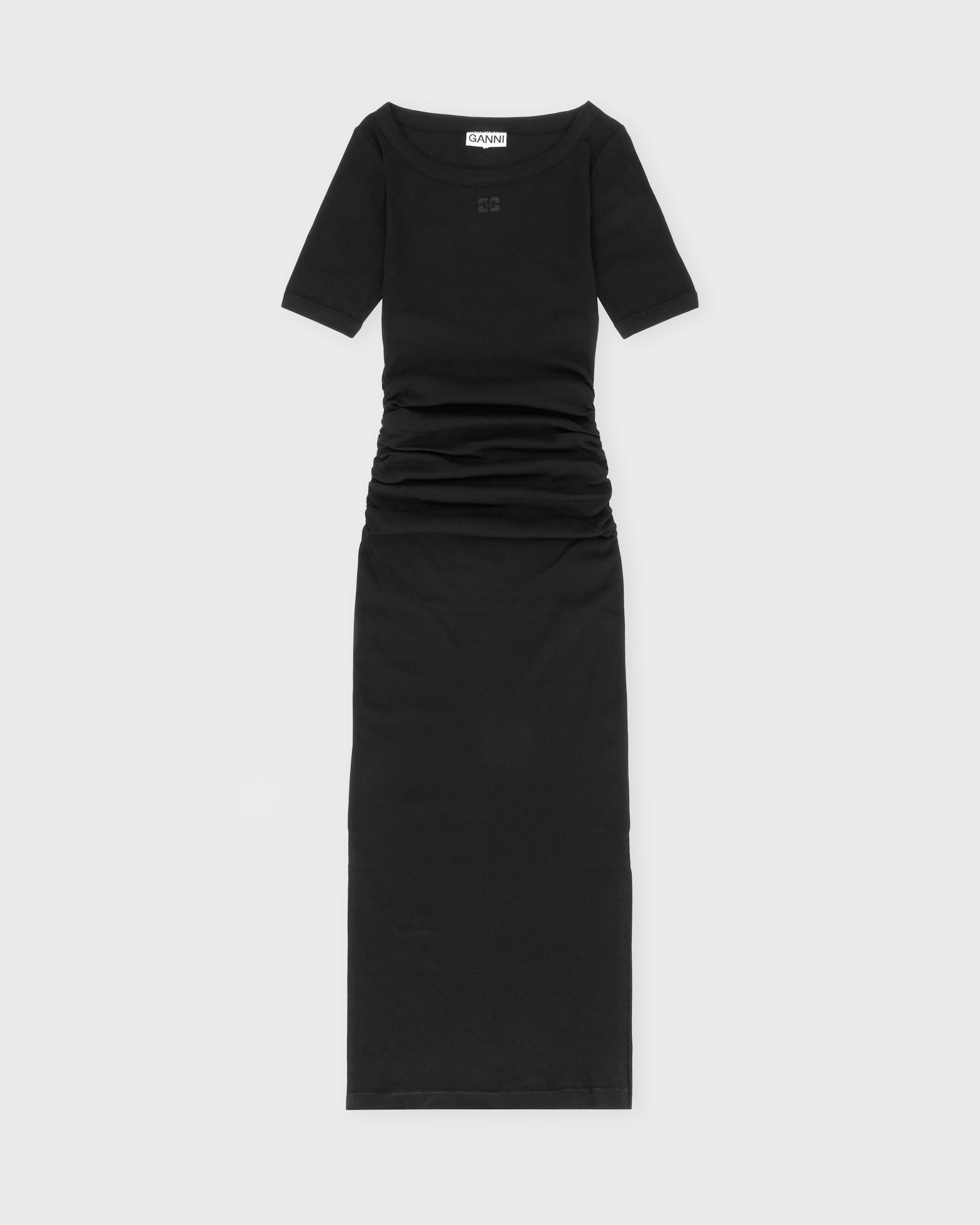 Ganni Dress Soft Cotton Rib Short Sleeve Black