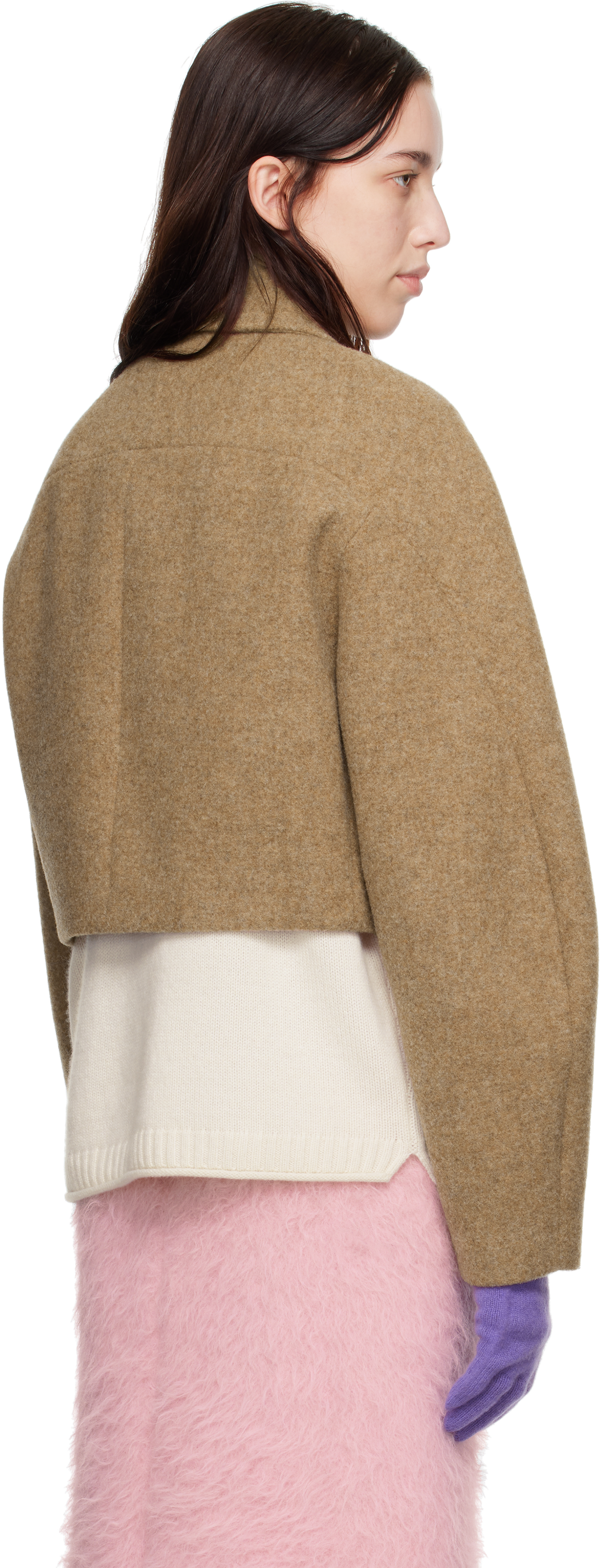 AURALEE Brown Sponge Wool Melton Short Jacket