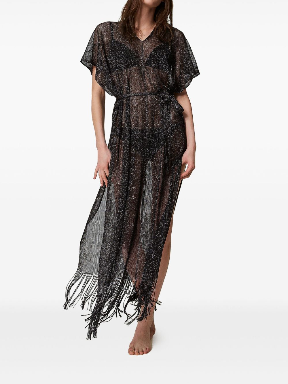 TWINSET fringed sheer dress - Brown
