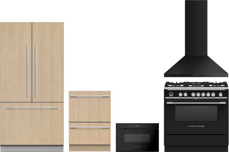 5 Piece Kitchen Appliances Package with French Door Refrigerator, Dual Fuel Range, Drawer Microwave and Dishwasher in Panel Ready FPKAPAK