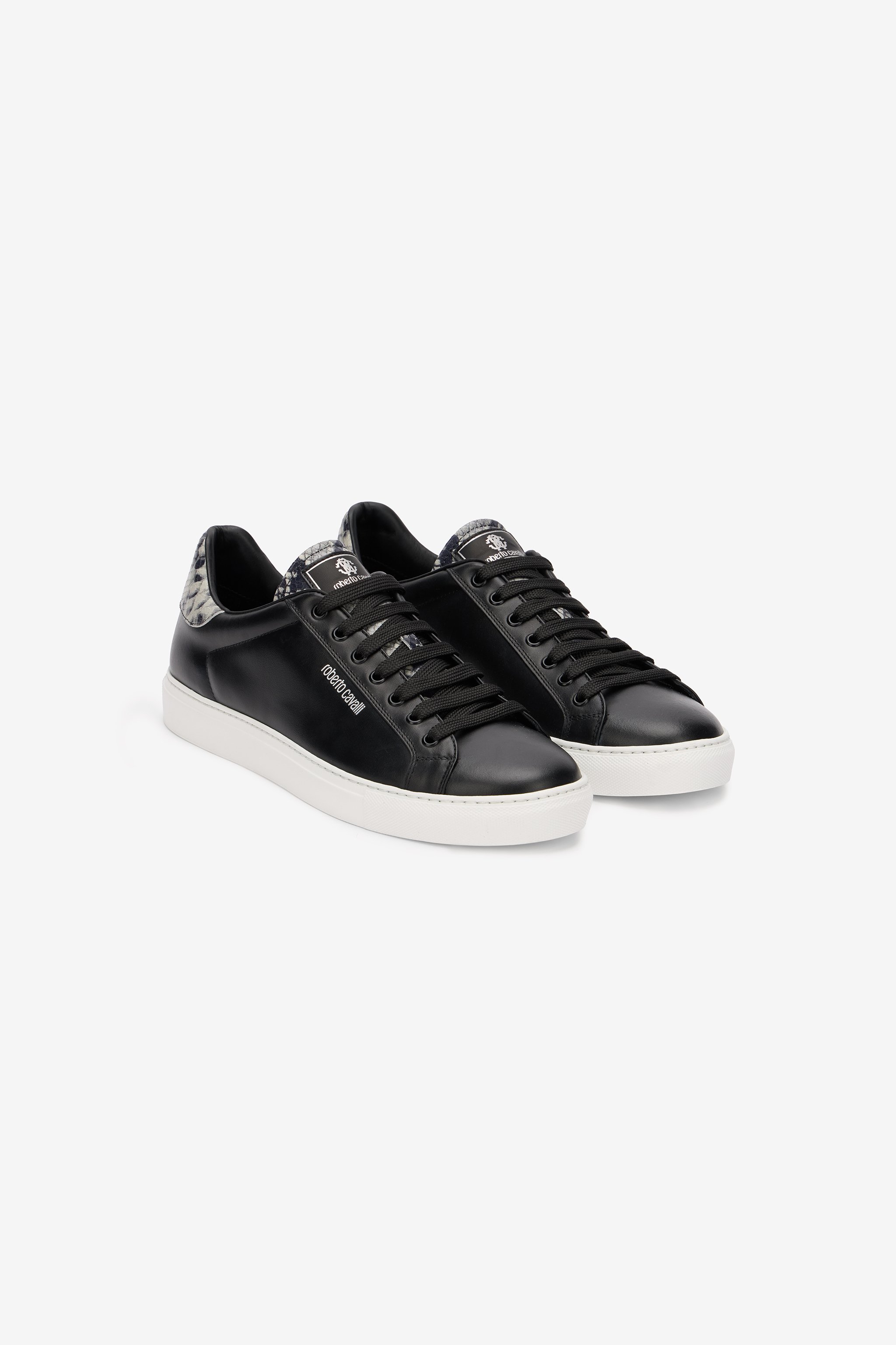 Black Leather Sneaker With Snakeskin-effect Detail