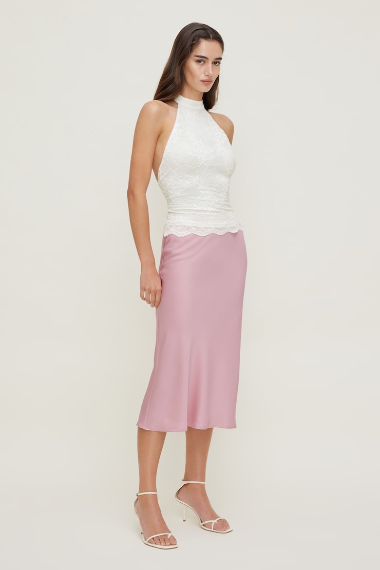 Lace Halter Top - White - Women Clothing