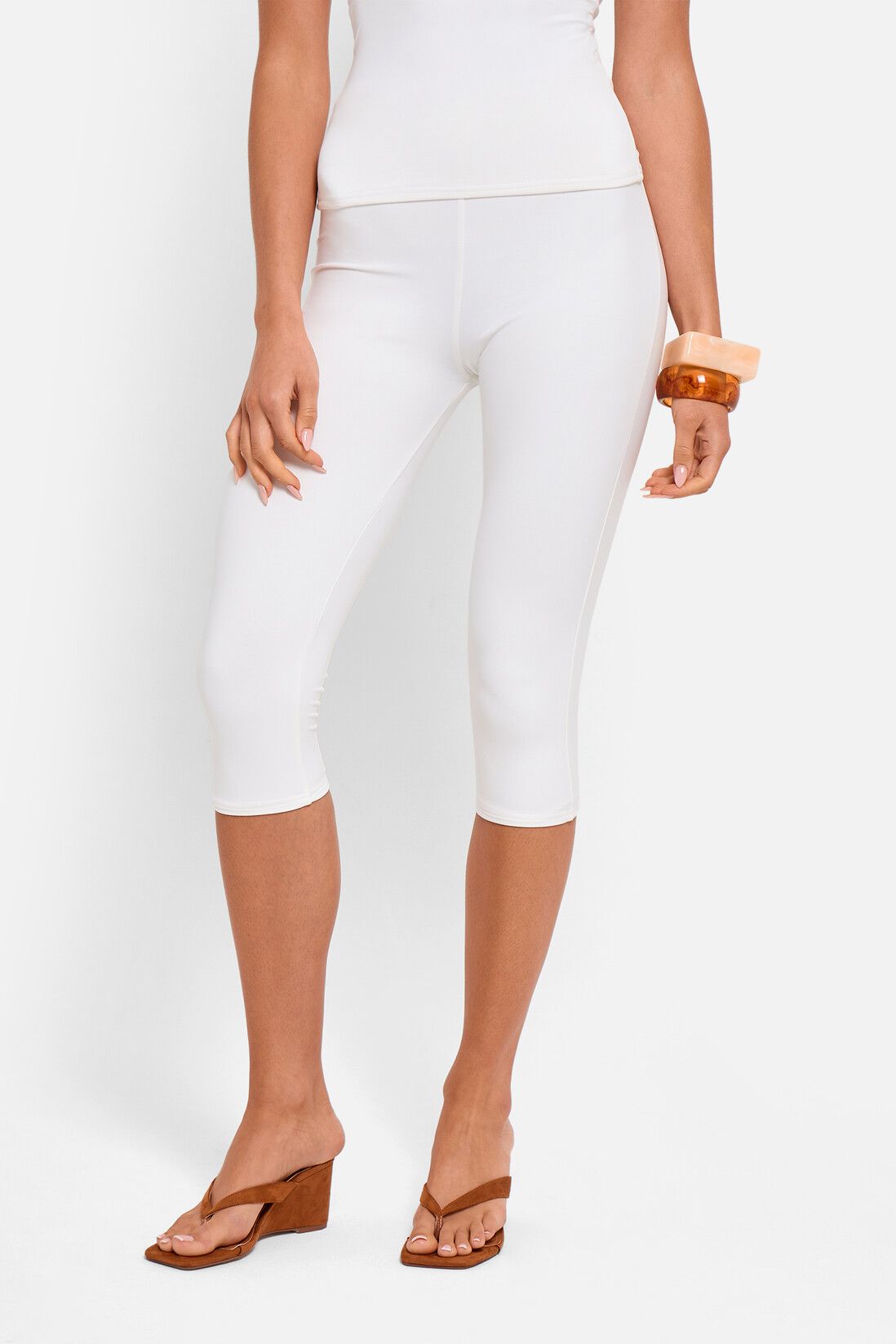 Public Desire Women's High Waist Luxe Slinky Capri Pants in White