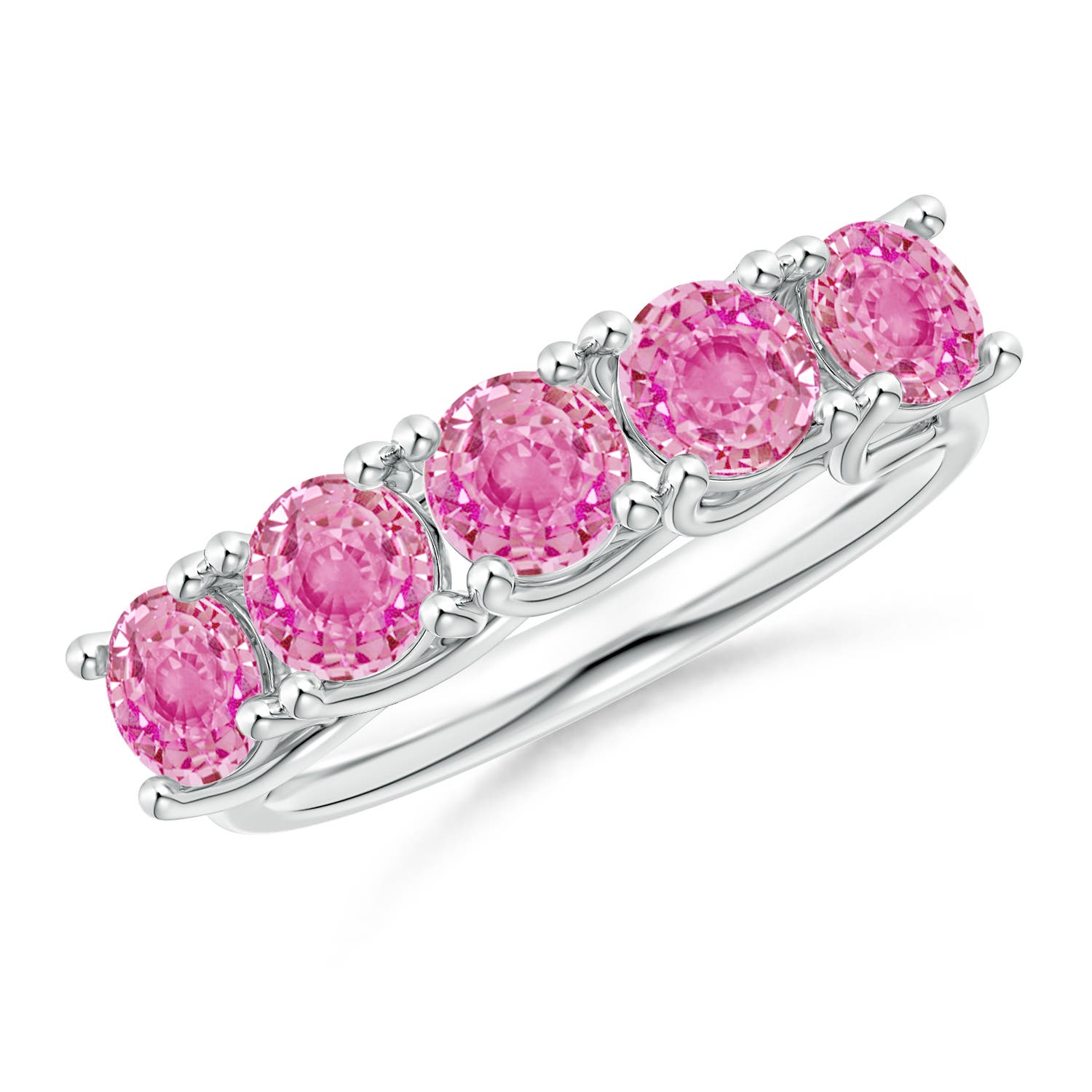 Angara 2.25 Carats Half Eternity Five Stone Pink Sapphire Wedding Ring in Silver