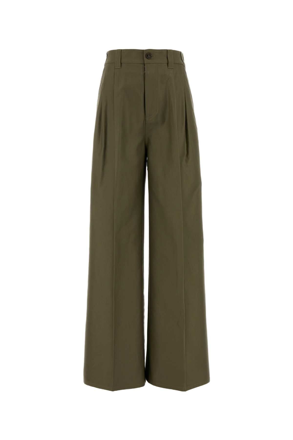 Wide-Leg Cotton Trousers — Green