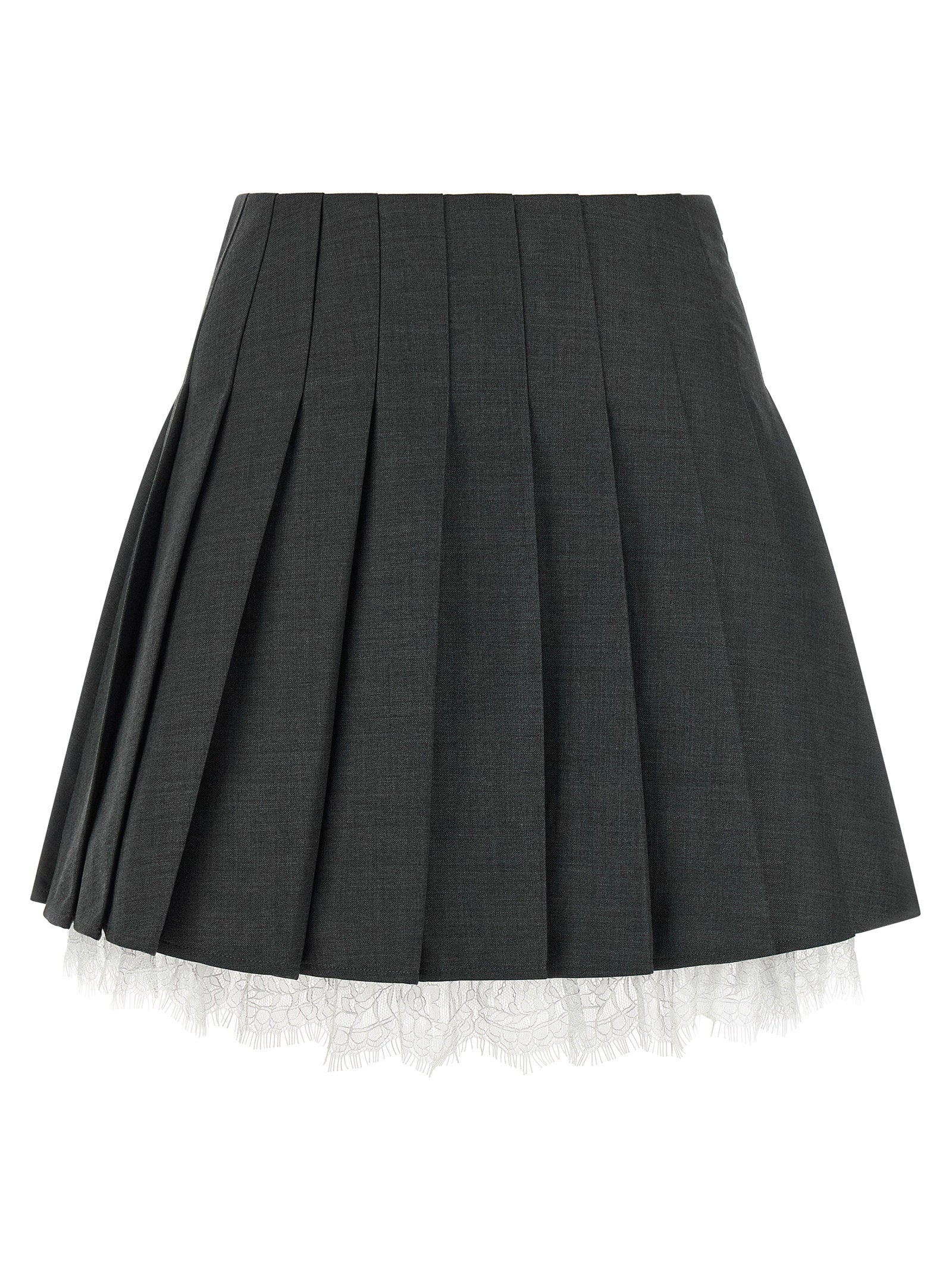 Pleated Wool Blend Skirt — Charcoal