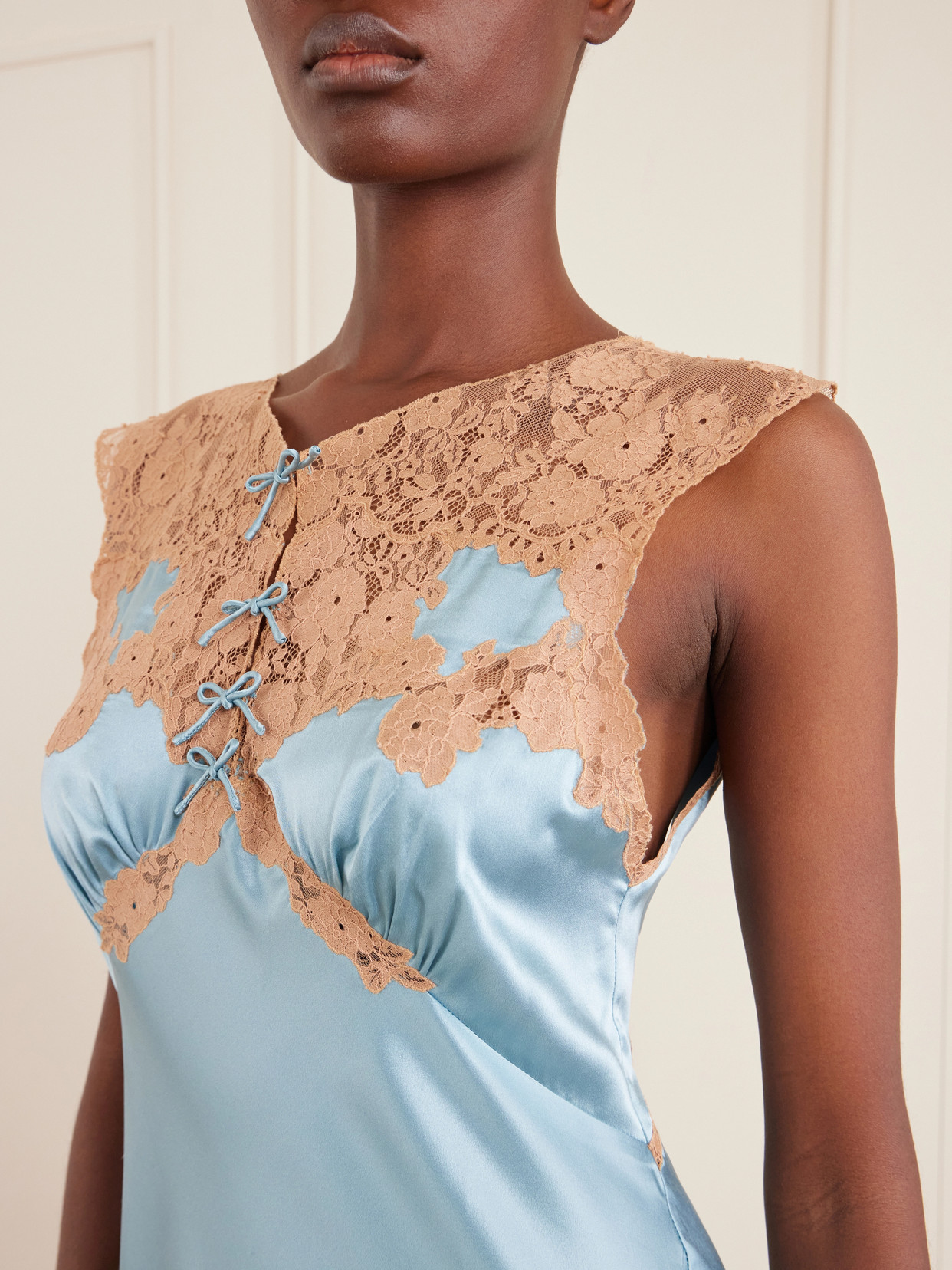 Marcelle Lace-trimmed Silk-satin Midi Dress - Blue