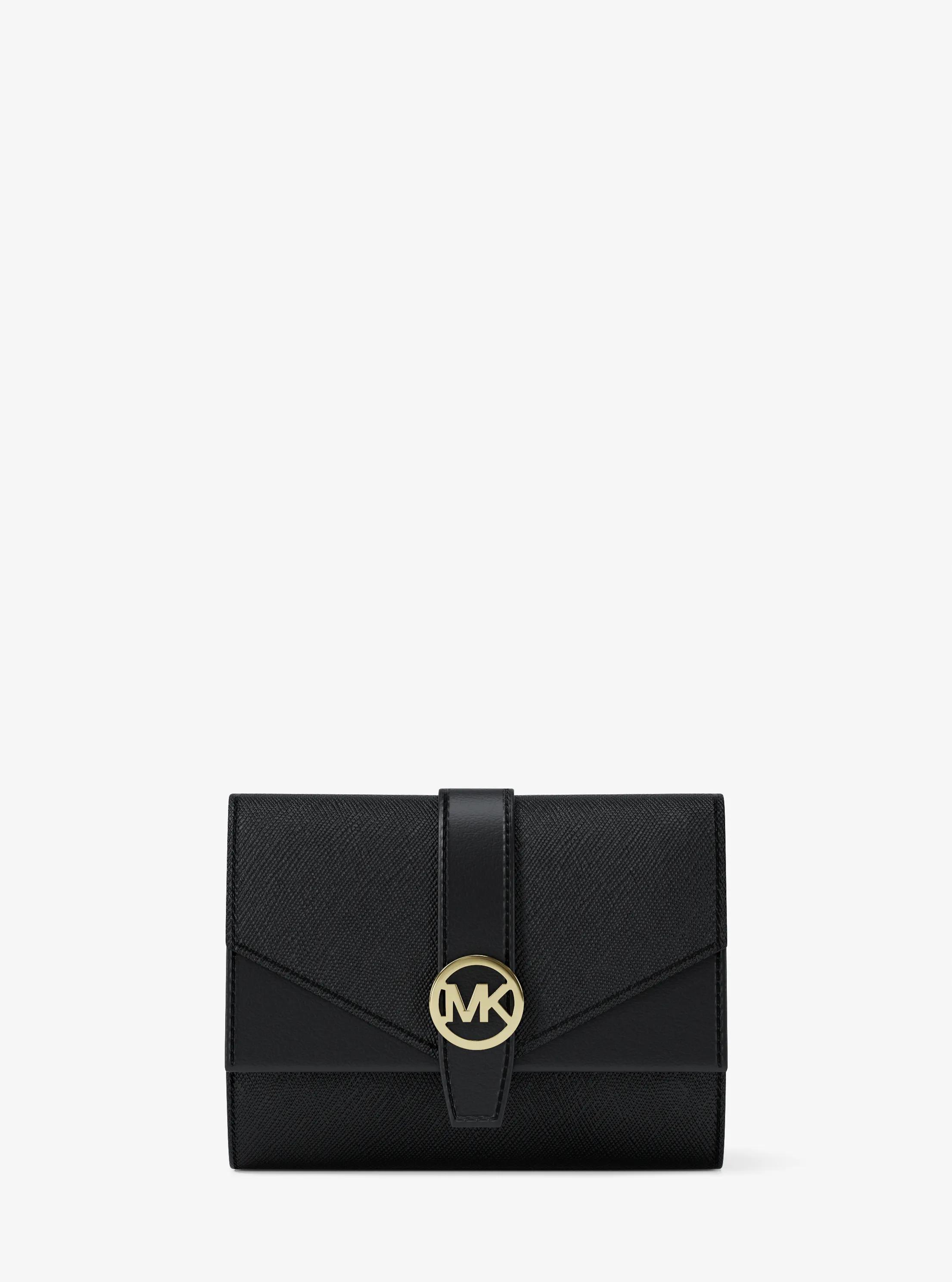 Greenwich Medium Saffiano Leather Trifold Wallet in Black - One Size