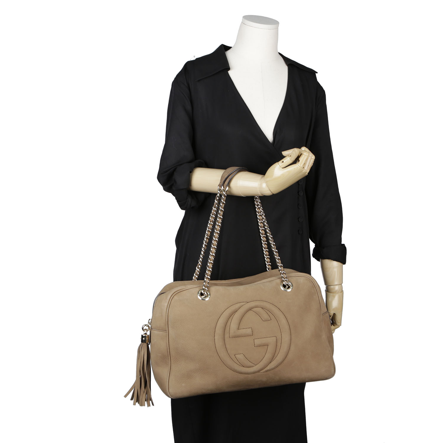 Gucci Soho Black Leather Handbag Shoulder Bag Pre-Owned