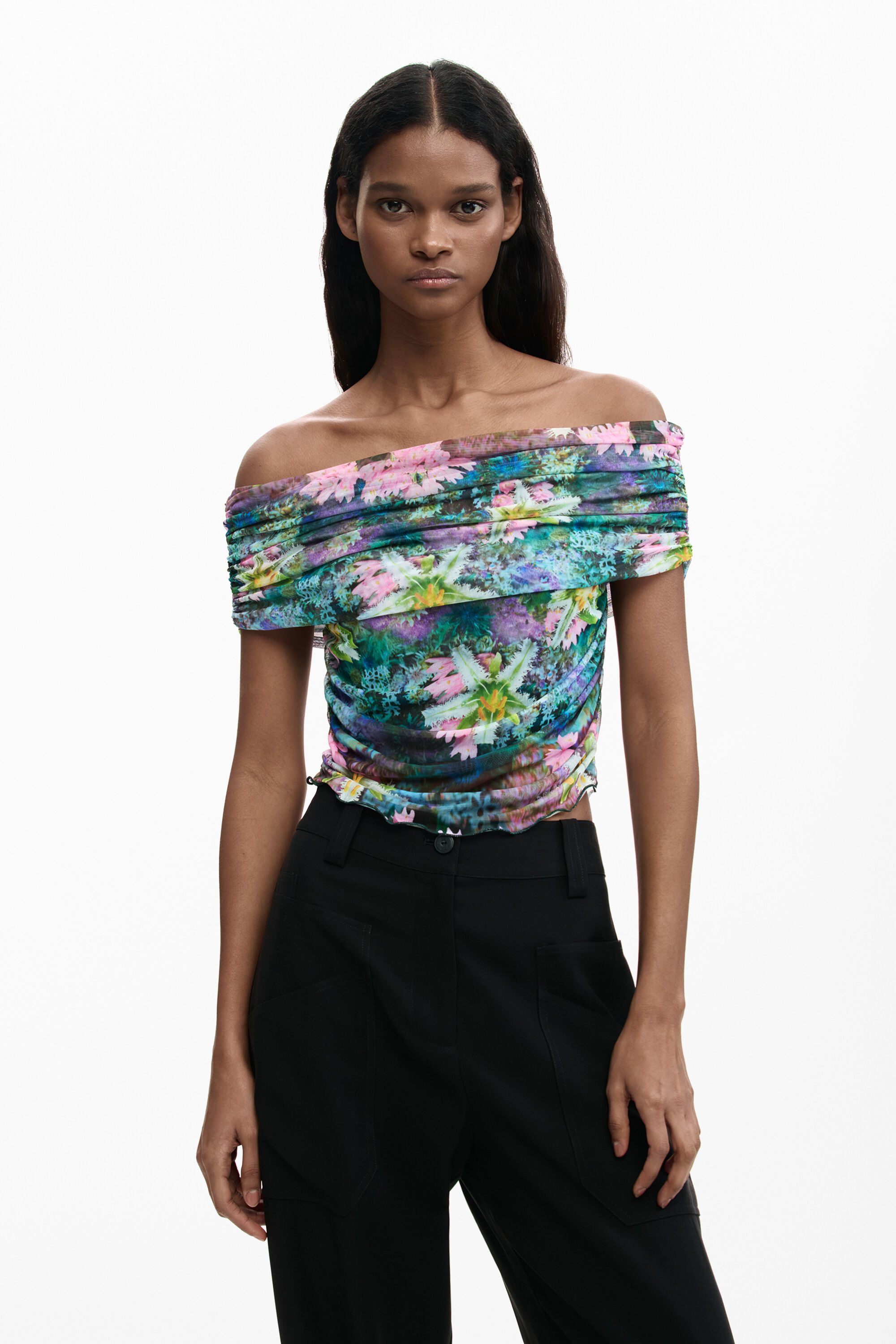 Floral boat neck t-shirt