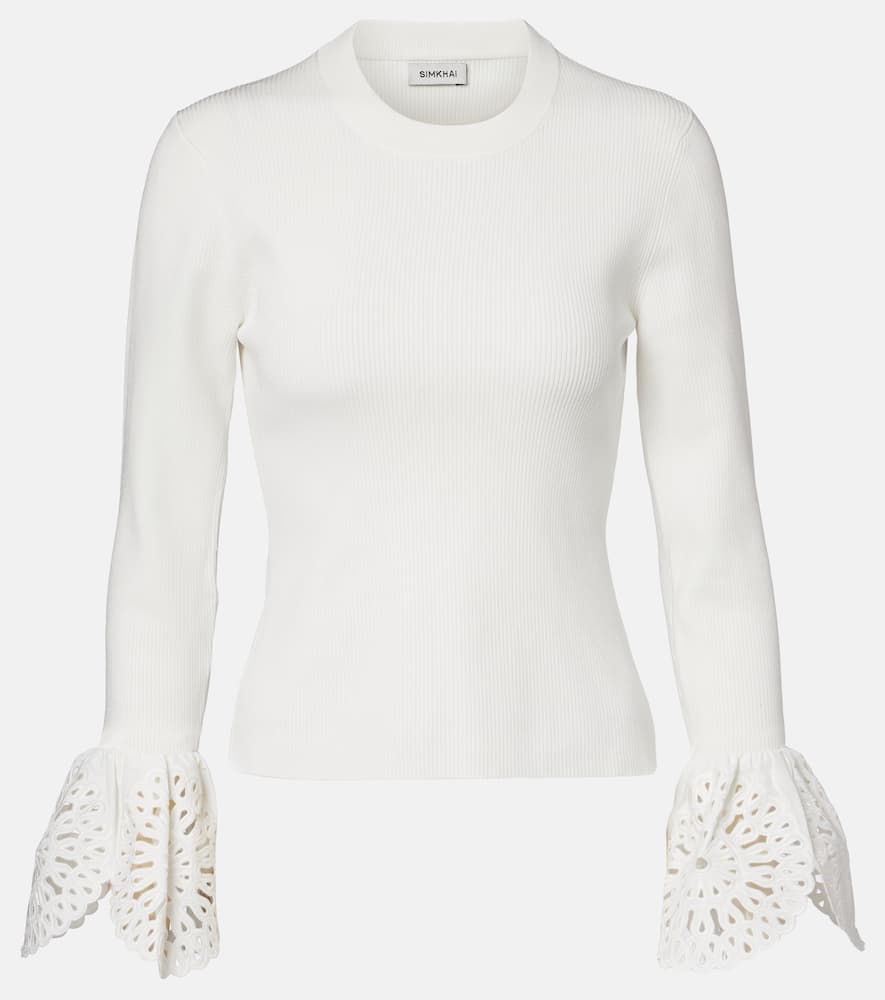 Ferrera broderie anglaise ribbed-knit top