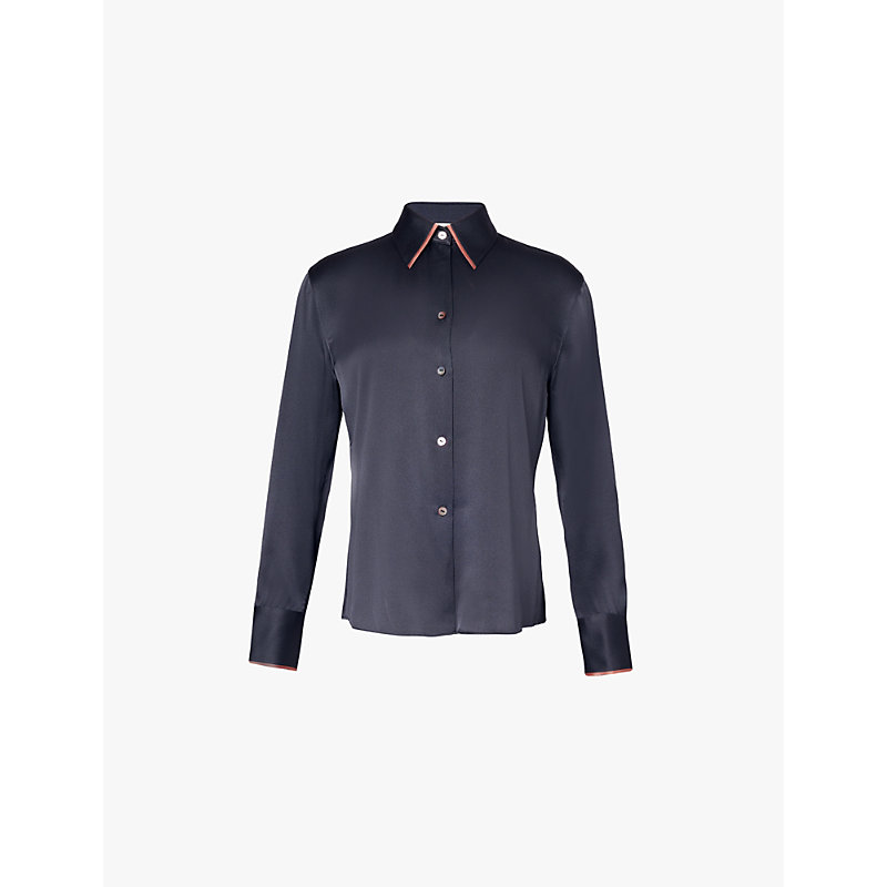Womens Graphite Contrast-tipping Long-sleeve Silk Shirt S