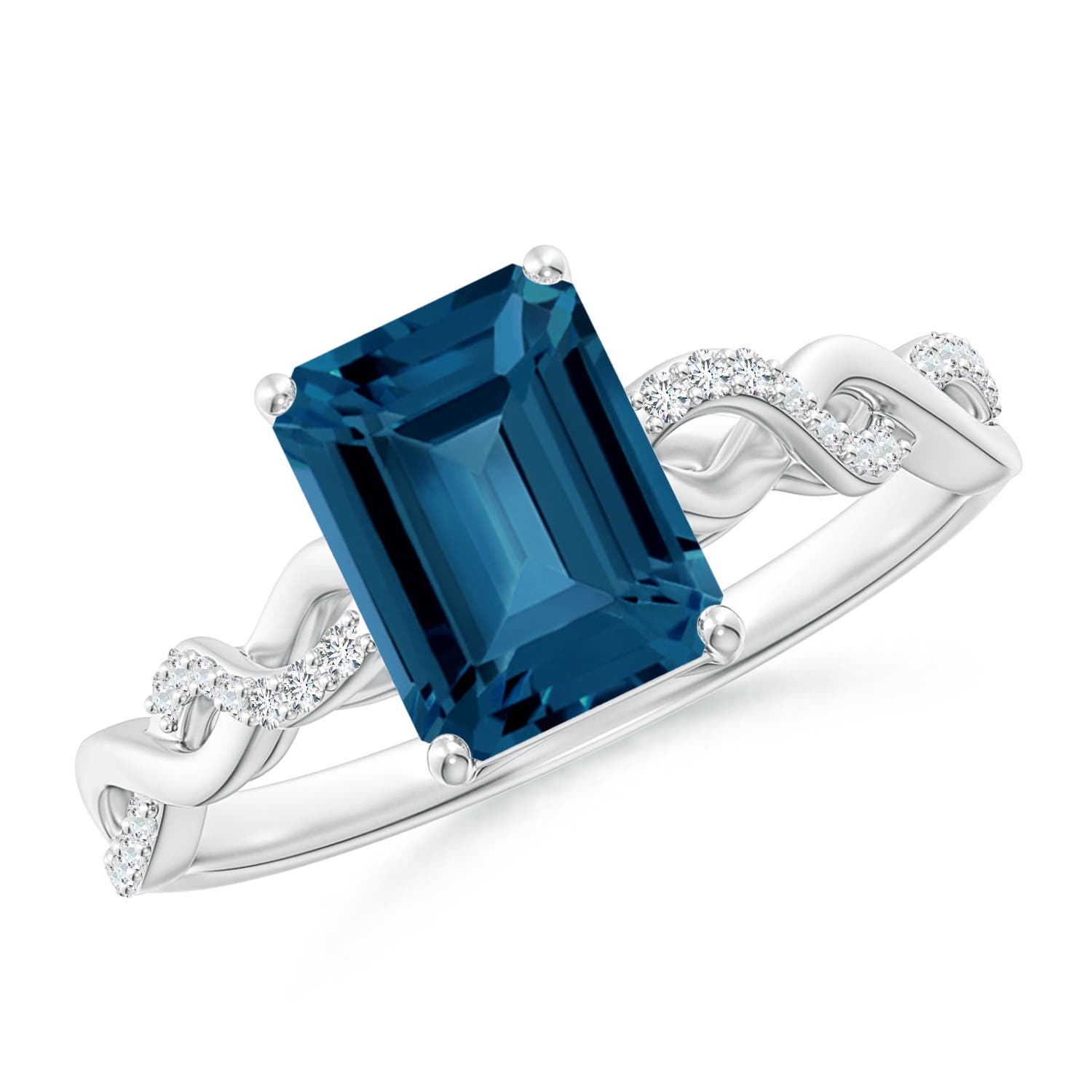 Angara 1.95 Carats Emerald-Cut Solitaire London Blue Topaz Infinity Twist Ring in Platinum