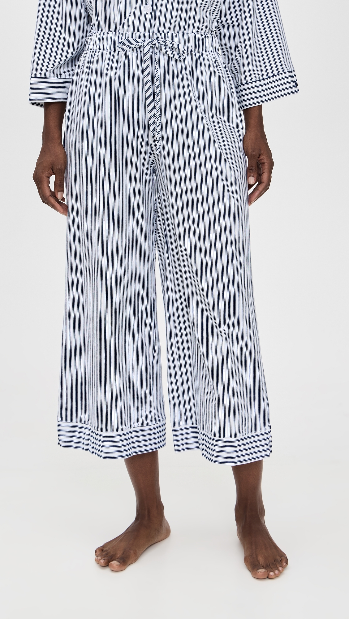 Luxe Pima French Ticking Wide Leg Pajama Set Navy