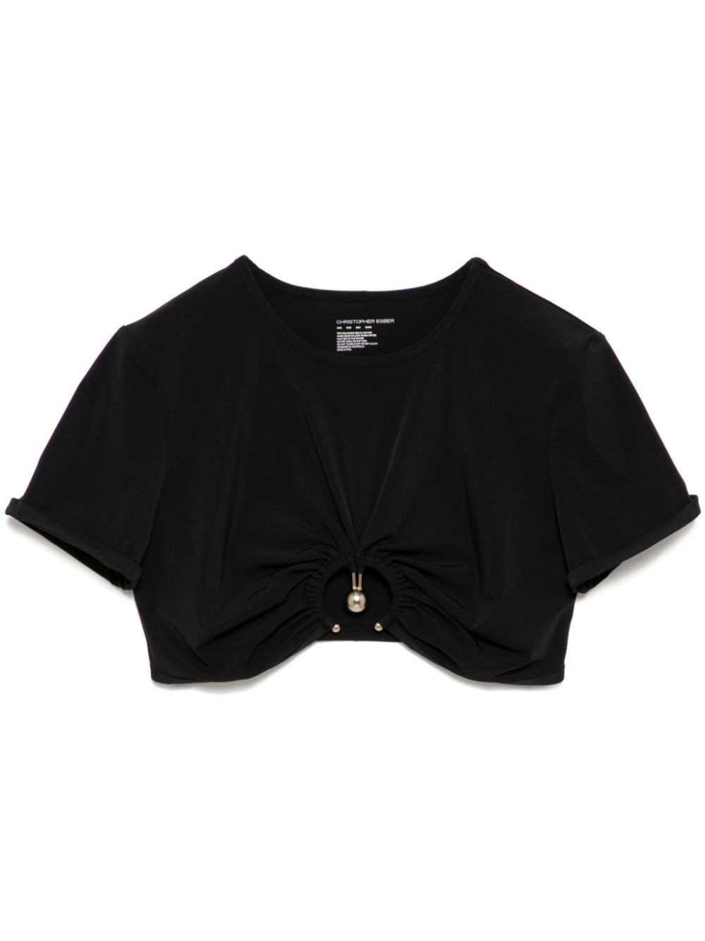 Ruched Orbit Crop Swim Tee - Black