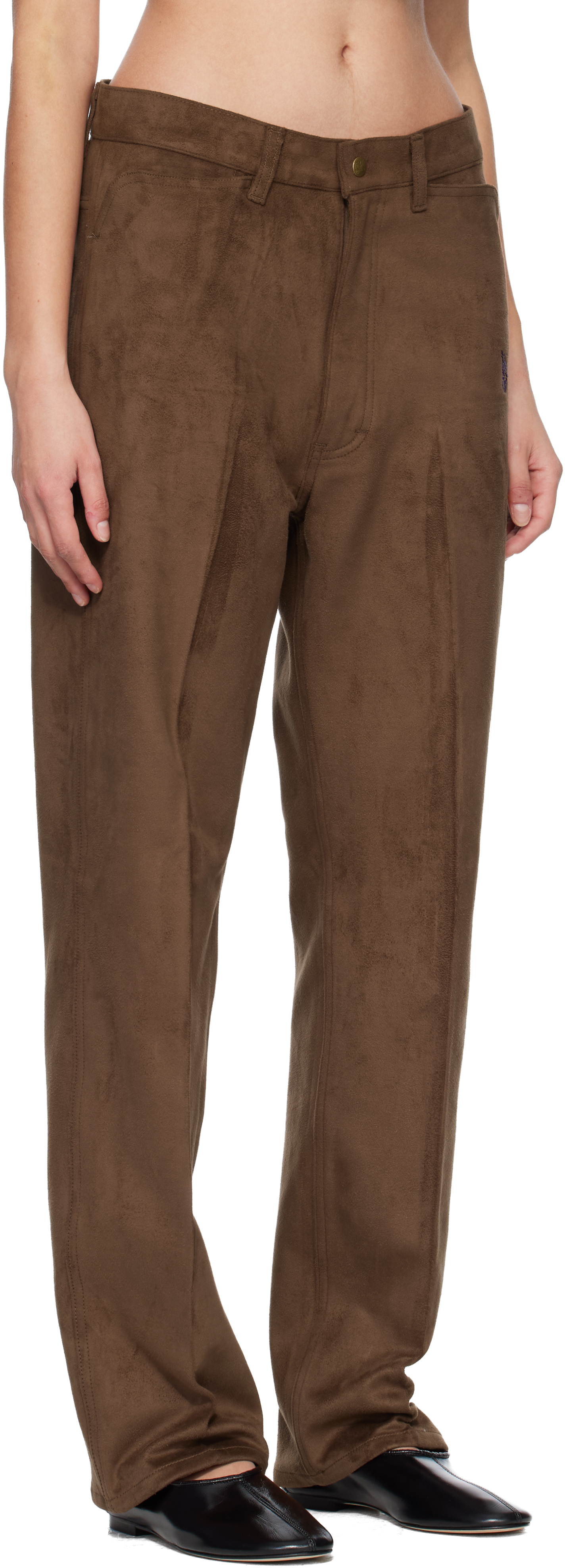 Brown Straight Faux-Suede Pants