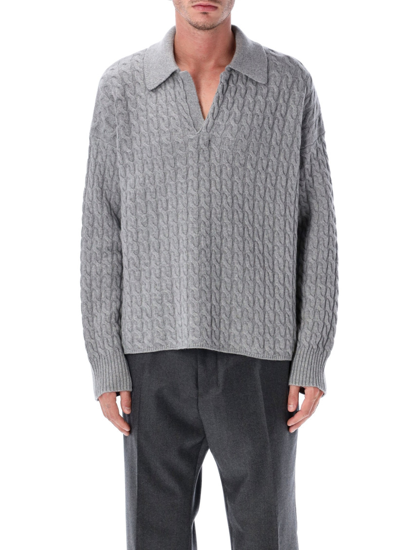 Grey Knitted Shirt Collar Sweater