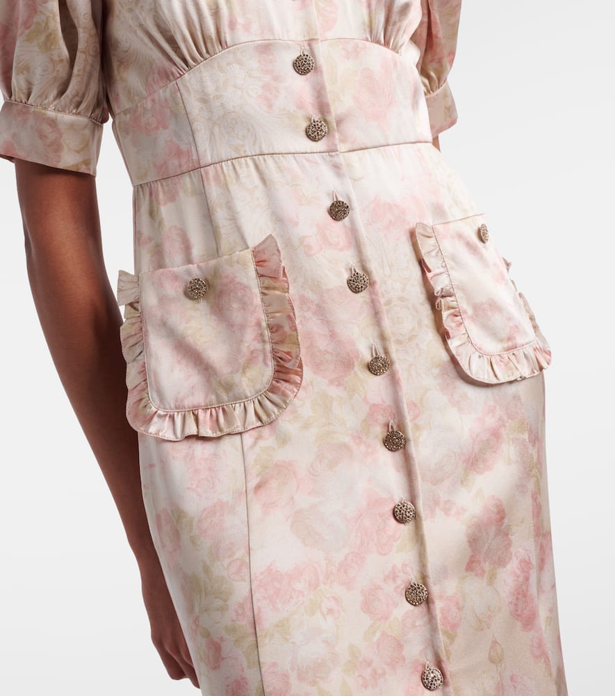 Floral silk satin midi dress