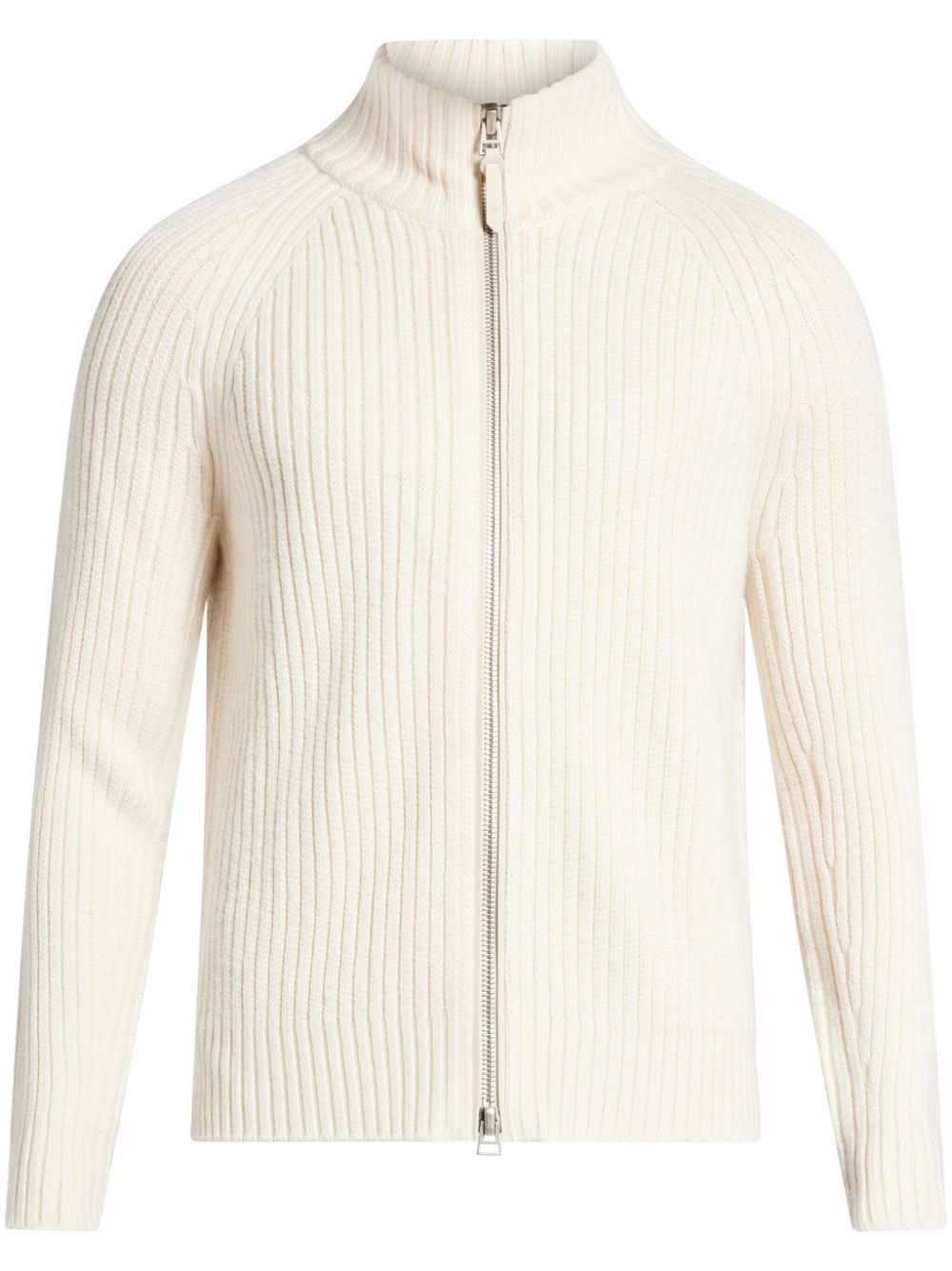 Ribbed-knit zip-up cardigan - Blue