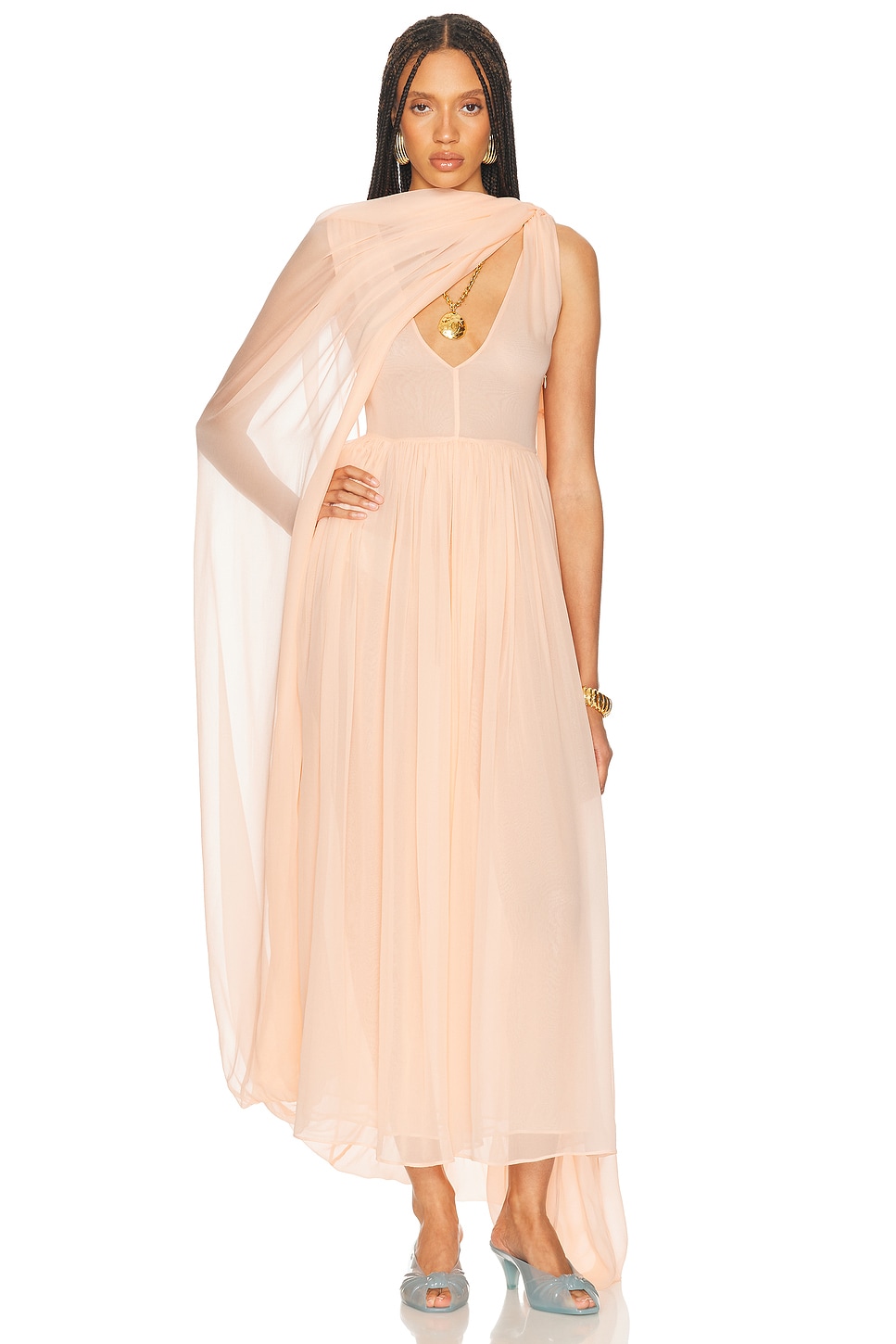 Helsa The Sabine Dress in Silk Chiffon in Peach