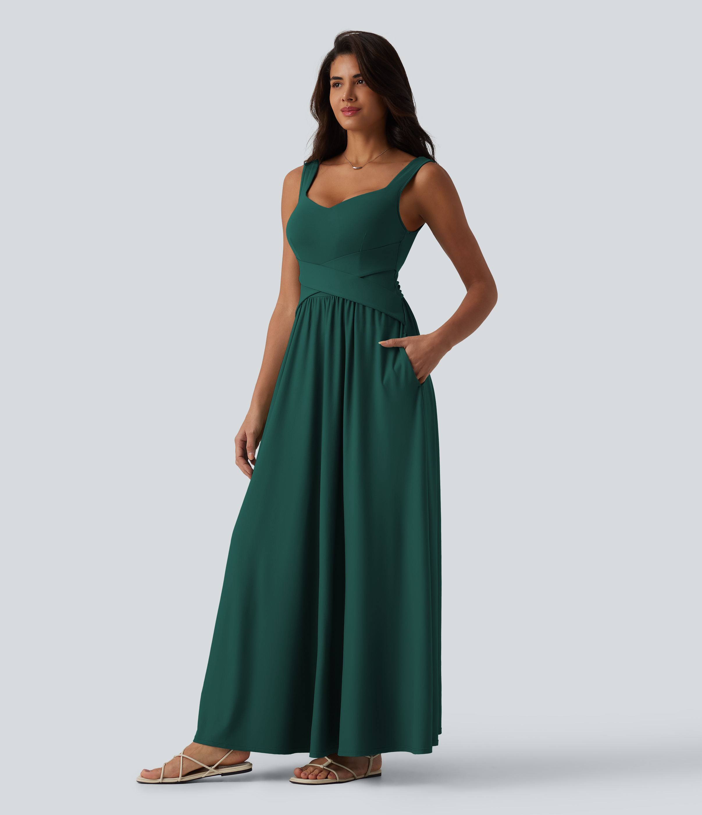 Built-in Bra Flowy Maxi Casual Dress with Pockets DD-F Casual Dress - Rain Forest