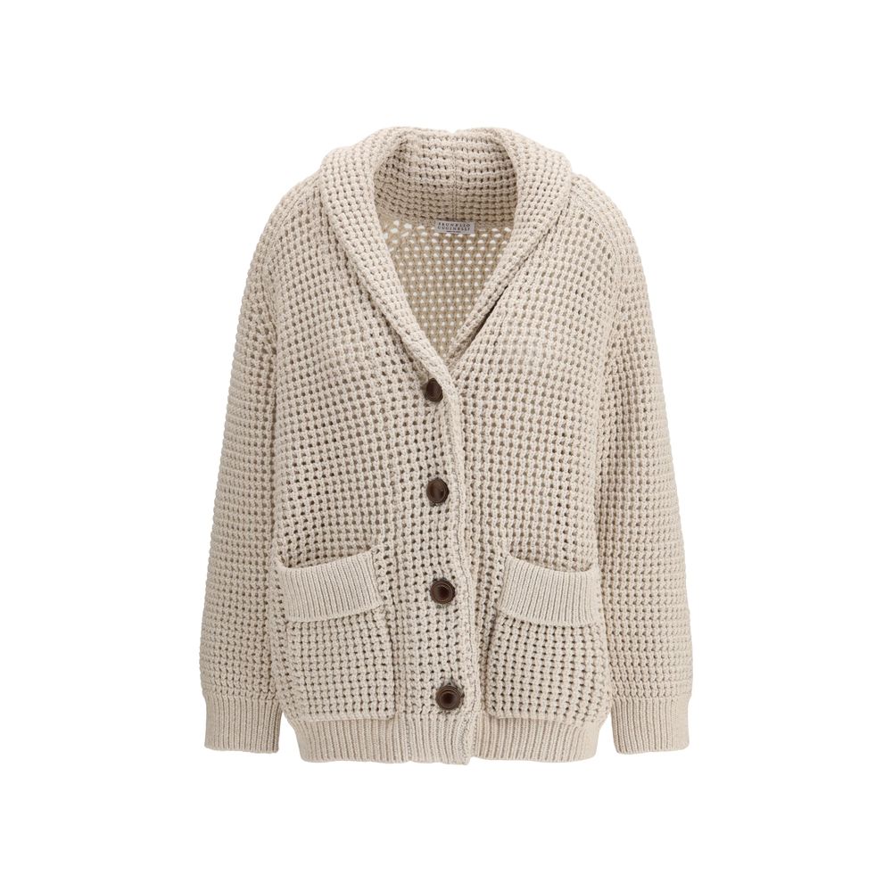 Cotton Openwork Cardigan — Beige