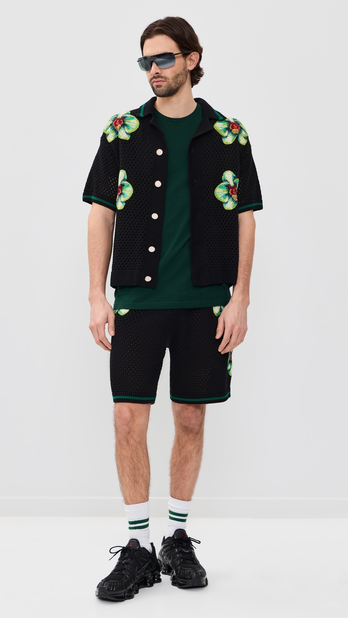 Glitch Orchid Embroidered Crochet Shirt Black