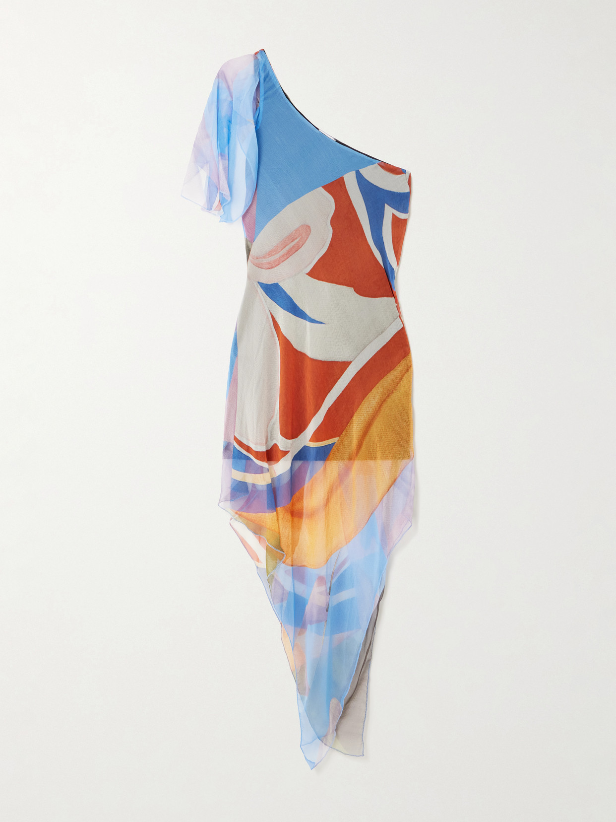 Palenque Flores One-shoulder Asymmetric Printed Silk-chiffon Mini Dress - Multi