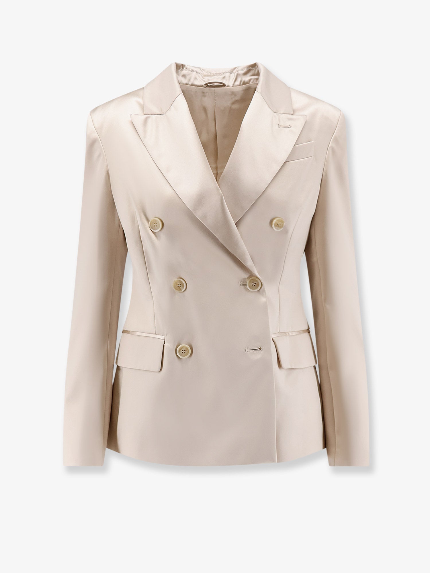 Double-Breasted Silk Blazer — Beige