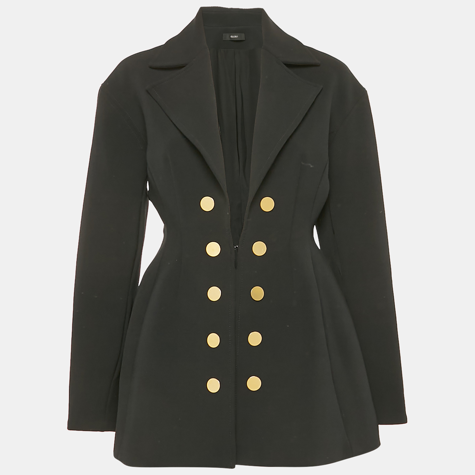 Ellery Black Gabardine Button Detail Coat