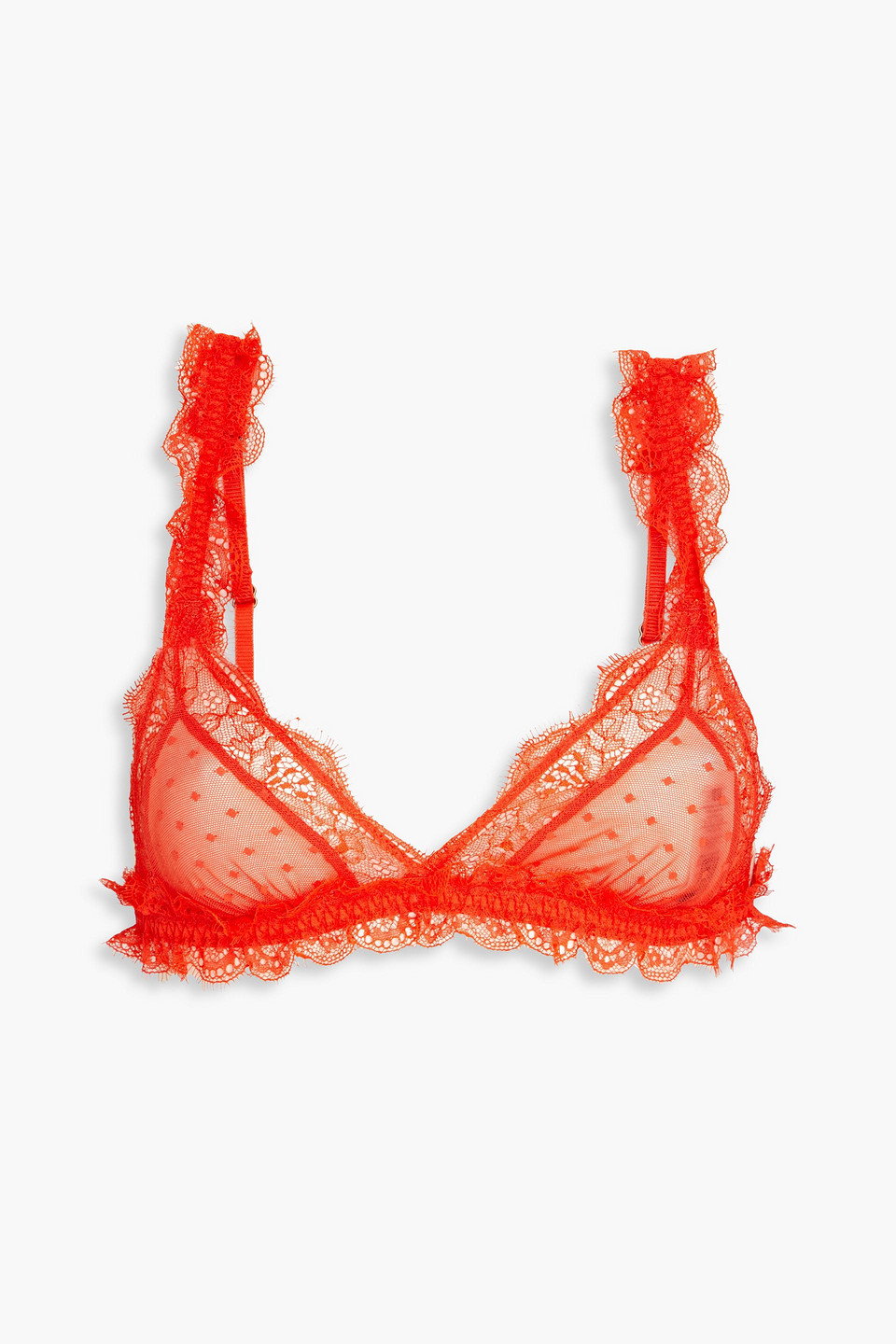 Love Lace lace-trimmed point d'esprit triangle bra - Red - IT II C