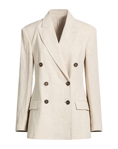 Woman Blazer Beige Size 6 Linen, Polyester, Polyamide, Brass