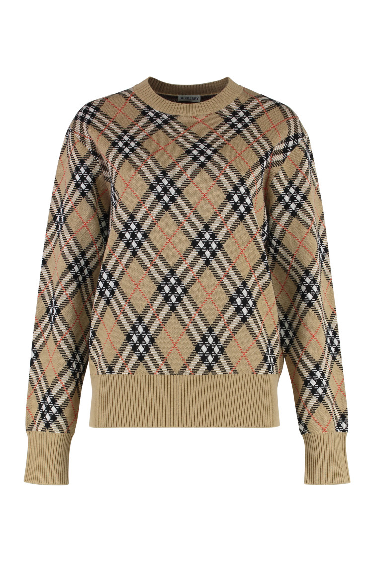 Beige Check Crew Neck Sweater