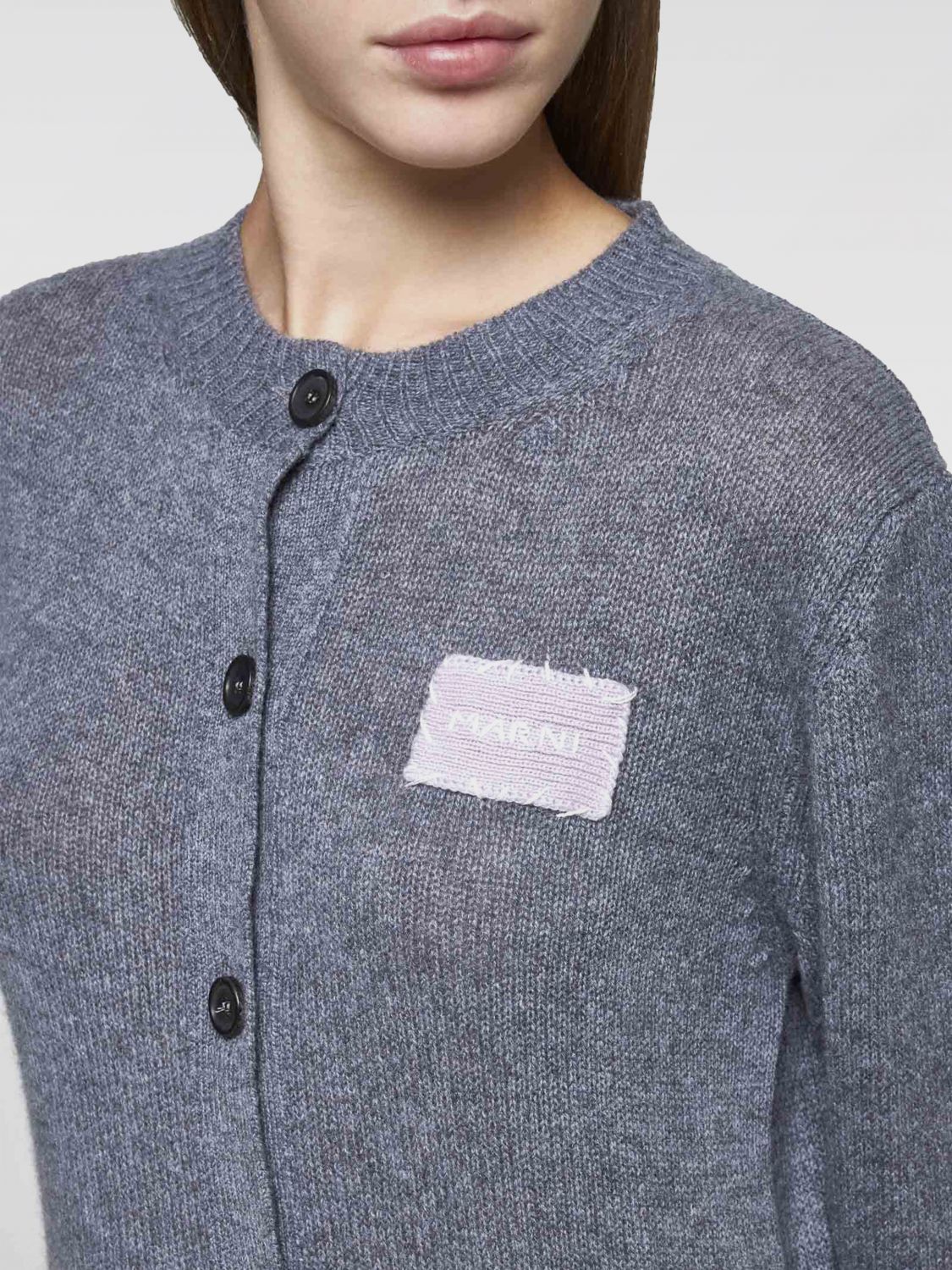 Marni logo-patch cashmere cardigan - ブルー