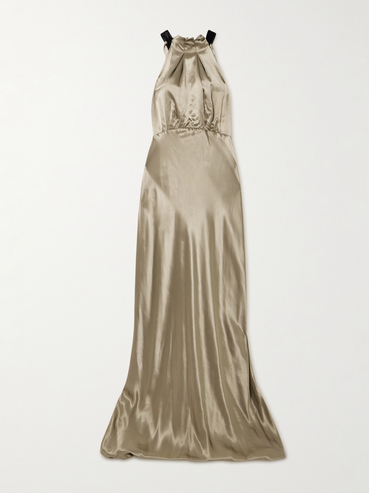 Michelle Velvet-trimmed Open-back Satin Gown - Gold