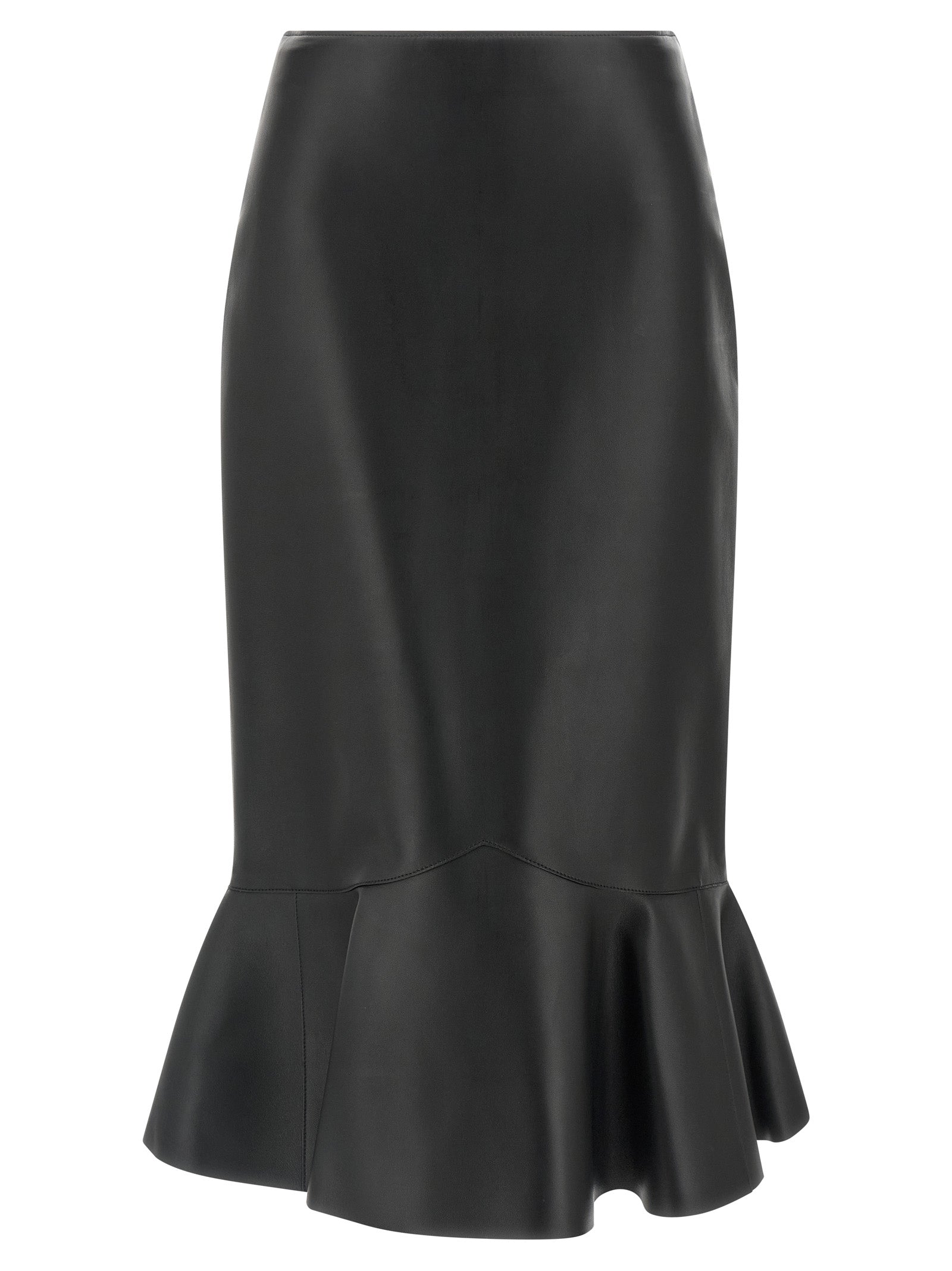 Peplum Lamb Leather Skirt — Black