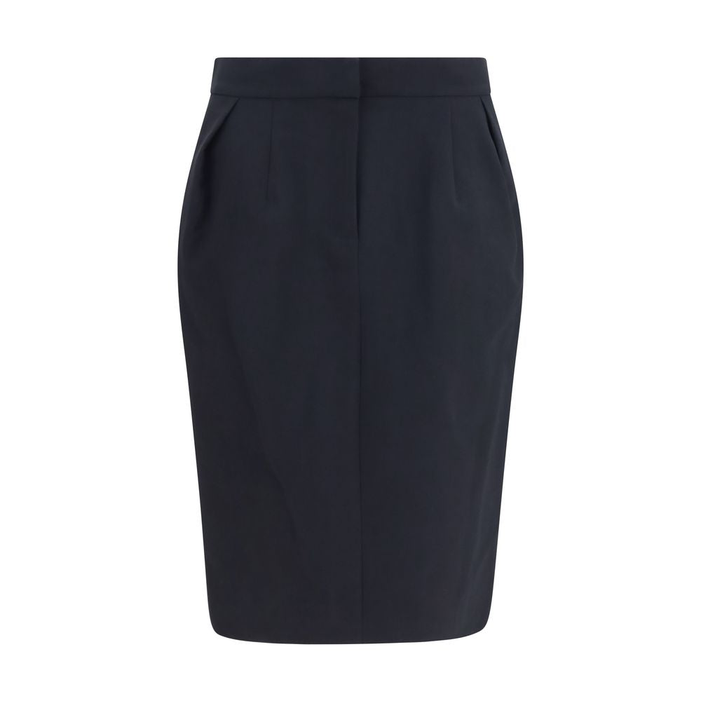 Pleated Cotton Midi Skirt — Black