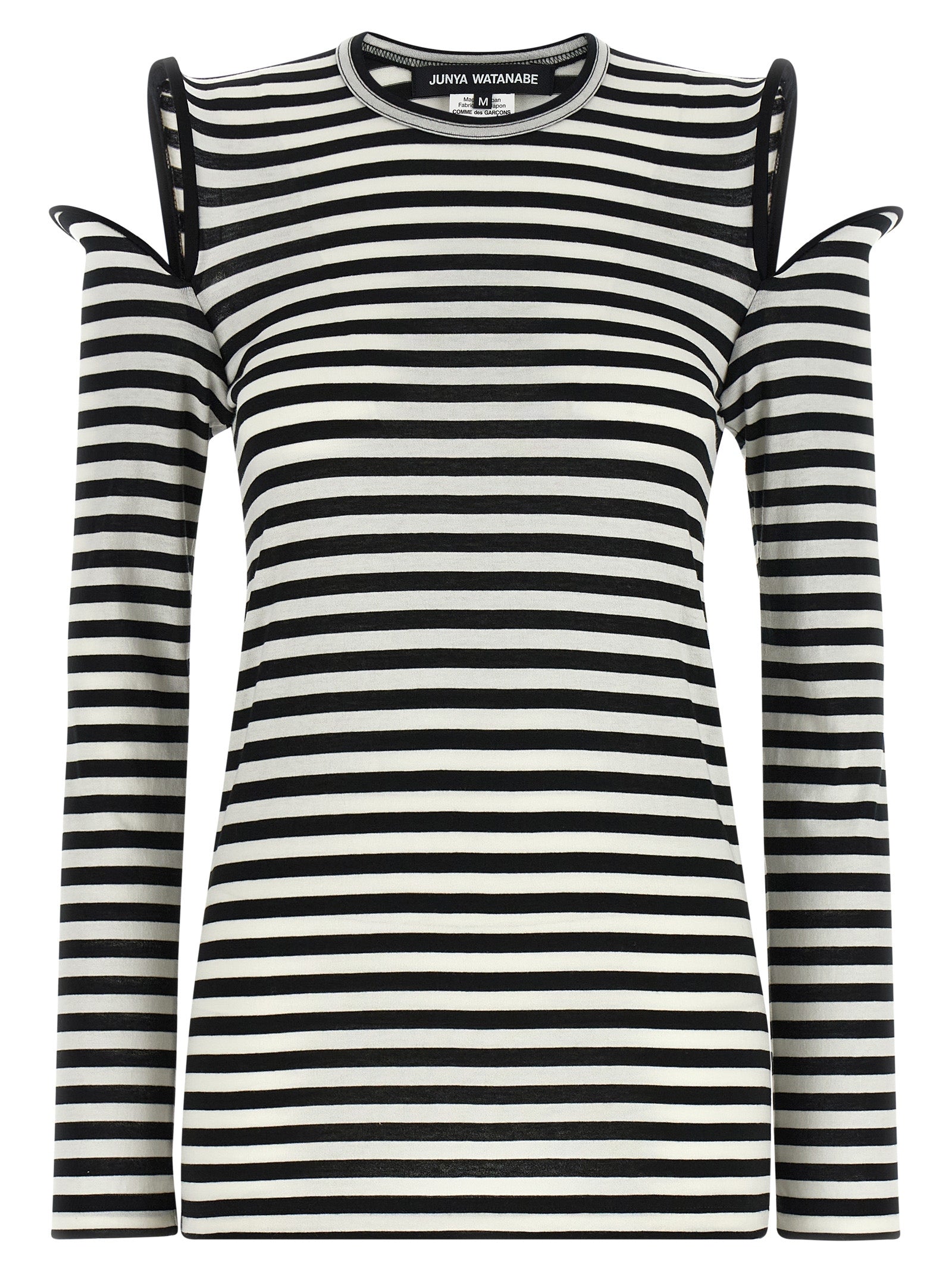 Striped Cotton with Cut-Out Shoulders T-Shirt — Black