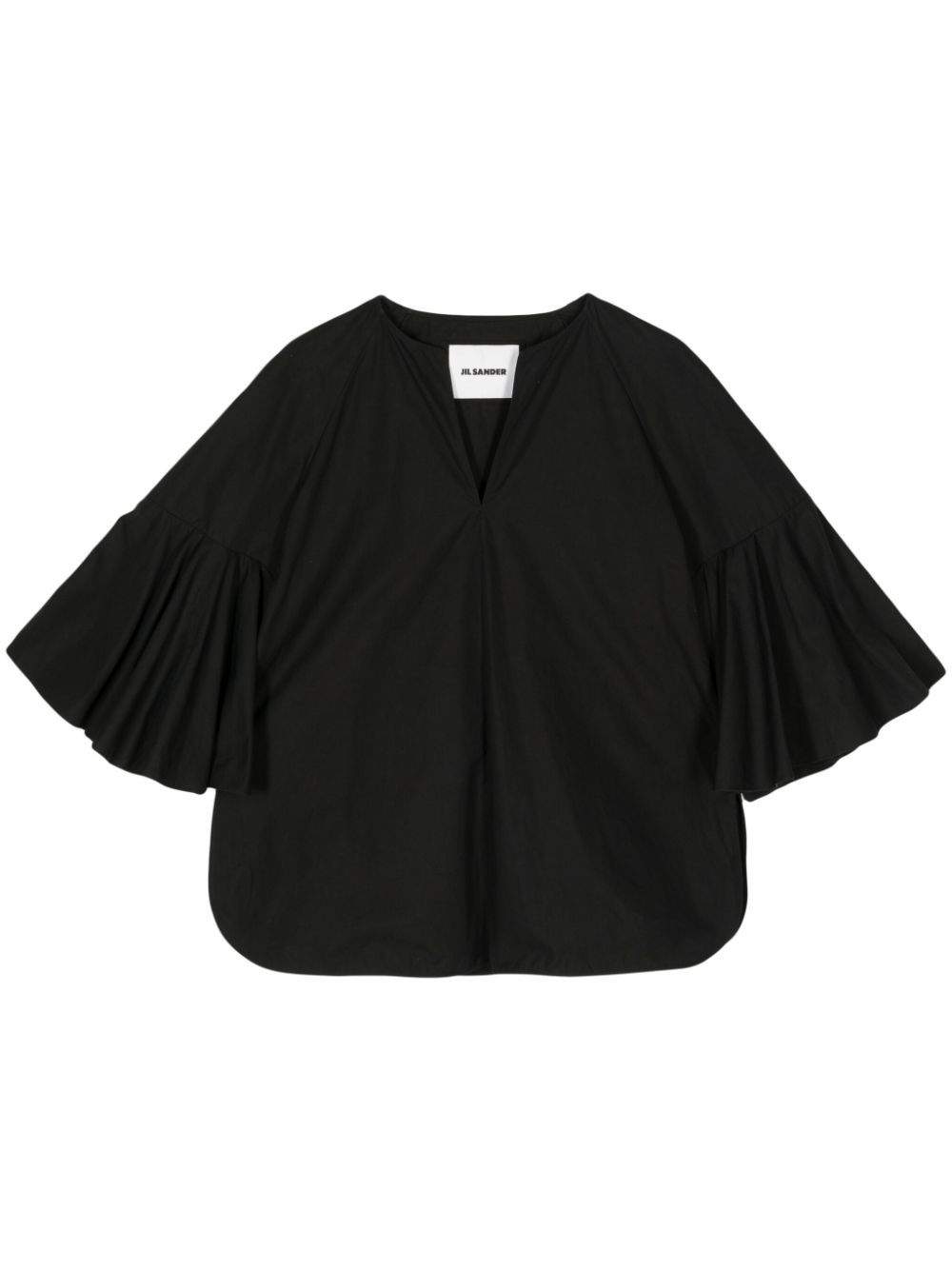2021 flutter-sleeved cotton blouse - Black