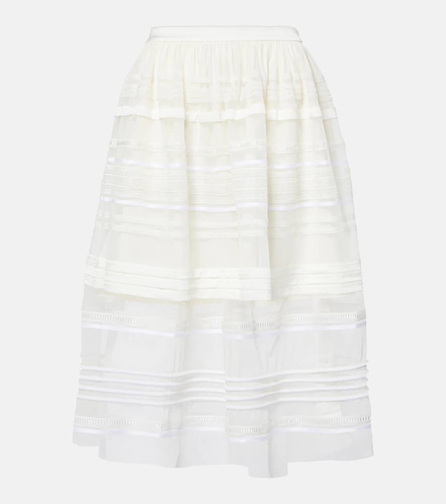 Gathered lace and tulle midi skirt