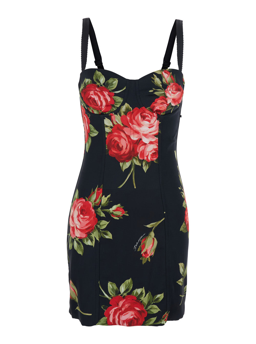 Floral-Print Dress — Black