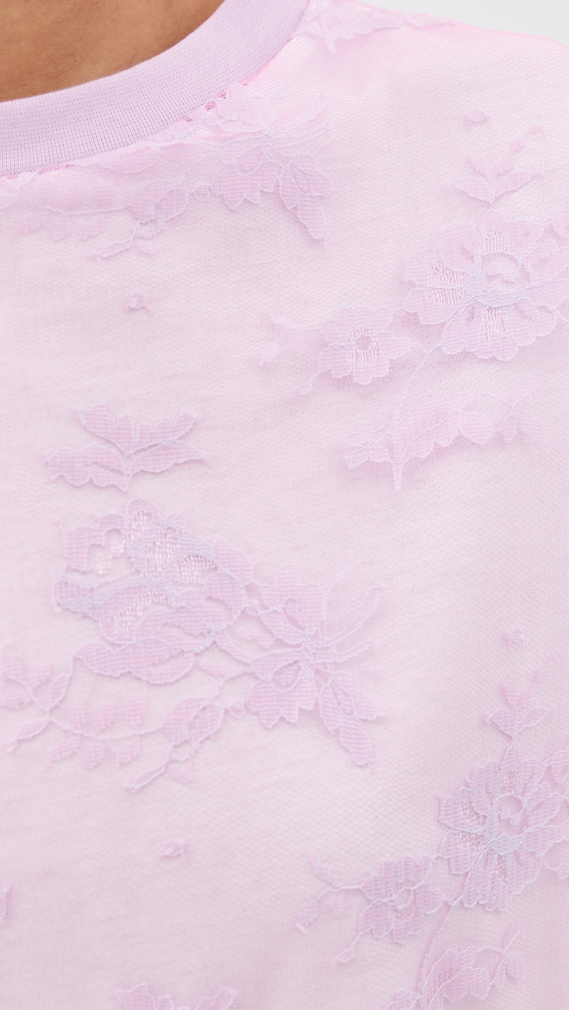 Relaxed Fit T-Shirt with Lace Overlayer Pink