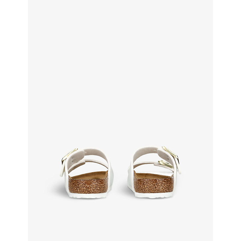 Womens White Arizona Double-strap Patent-leather Flat Sandals