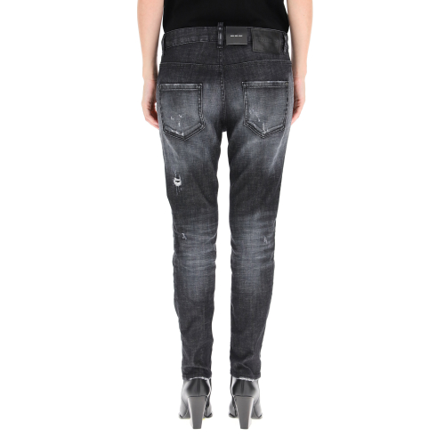Distressed-effect logo-patch denim jeans - Black